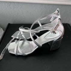 Jimmy Choo Rheea Metallic Block Heel Sandal In Silver Pre Owned Heel Sandal, Jimmy Choo Shoes, Block Heels Sandal, Jimmy Choo, Block Heels, Sandals Heels, Size 10, Women Shoes, Sandals