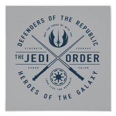 the star wars logo with two crossed swords on grey paper, which reads defenders of the republic