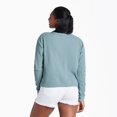 Our Thermal Henley is made for crisp days when you need ultimate cozy perfection. Please note: After washing, this garment will shrink to the cool, cropped length you know and love from our Boxy Tees. 96% Cotton, 4% Spandex 7.23 oz. Thermal waffle knit - washed for extra softness Relaxed boxy fit with a slight dropped shoulder Cotton/spandex rib neckband and cuffs keep their shape Three button placket with jersey inside Faux horn buttons Imported | Life is Good Women's Solid Boxy Thermal Henley Versatile Cotton Sweatshirt For Everyday, Versatile Everyday Cotton Sweatshirt, Versatile Cotton Sweatshirt For Loungewear, Relaxed Fit Cotton Cropped Sweater For Spring, Cropped Cotton Sweater For Loungewear, Spring Cotton Cropped Sweater, Casual Cropped Sweater With Relaxed Fit, Casual Cropped Sweater Relaxed Fit, Casual Boxy Fit Cropped Sweater For Loungewear