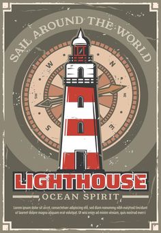 Lighthouse old signal marine tower, vector Ironton Ohio, Marine Poster, Ocean Spirit, Nautical Logo, Ship Vector, Sailing Cruises, Business Cards Photography, Lighthouse Art, Ocean Cruise