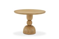 a small wooden table with two legs and a round top on an isolated white background