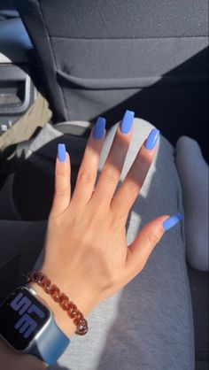 Light Blue Nails Classy, Light Indigo Nails, Coffin Bright Nails, Plain Nails Summer, Blue Nails One Color, Bright Plain Nails, Blue Acrylic Nails Squoval, Single Color Nails Acrylic, Unc Blue Nails