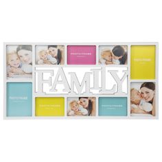 a family photo frame with the word family in multiple frames on top of each other