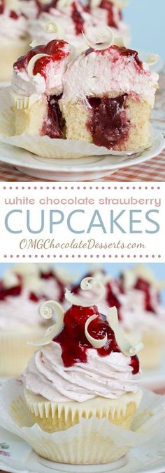 cupcakes with white frosting and cherries on top