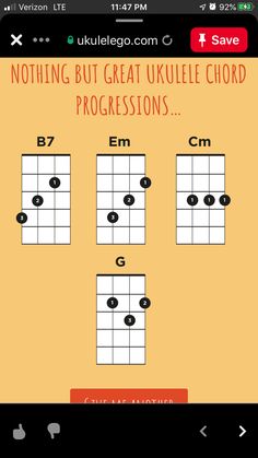 the ukulele guitar chords app on an iphone screen, showing how to play them