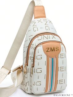 BagForLove - Portable Letter Graphic PU Mini Sling Bag with Front Pocket White Pouch Chest Bag With Removable Pouch, Crossbody Shoulder Bag With Letter Print For Travel, White Letter Print Satchel Shoulder Bag, White Shoulder Bag With Letter Print For Travel, White Crossbody Chest Bag For School, White Crossbody Chest Bag, White Rectangular Chest Bag With Zipper Closure, White Large Capacity Crossbody Chest Bag, White Shoulder Chest Bag