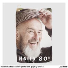 an old man wearing a hat with the words hello 70 on it and he is smiling