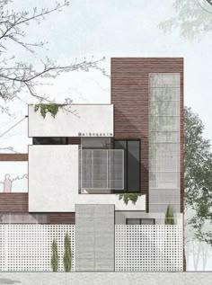 an architectural rendering of a modern house