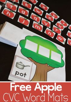 an apple themed cvc word mats is shown with the text free apple cvc word mats