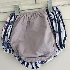 The Cutest Cotton Bloomers, Made In Spain. Front Has A Dusty Lavender Colored Panel And The Rest Is An Adorable Navy And White Striped Fabric With Blue And Red Flower Accents. Never Worn. Gray Summer Playwear For Babies, Long Overalls Outfit, Girls Rockstar, Long Overalls, Dusty Lavender, Overalls Outfit, Camo Cargo Pants, Romper Outfit, Striped Fabric