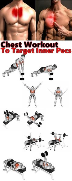 the chest workout to target inner pecs is shown in this graphic style, with instructions for