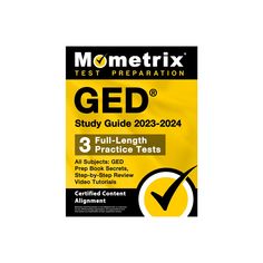 a yellow and black book cover with the words ged test prep