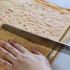 a person is cutting food with a large knife