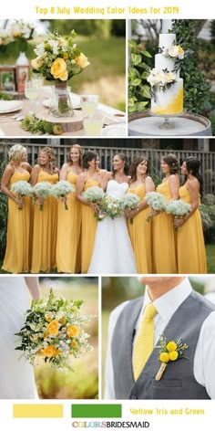 yellow and gray wedding color scheme for the bridesmaid, bridals and groomsmid