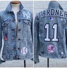 Jean Jacket Baseball Outfit, Sports Jean Jacket Diy, Baseball Jean Jacket Diy, Cricut Jean Jacket, Cheer Mom Jean Jacket, Baseball Mom Jean Jacket, Diy Sports Team Denim Jacket