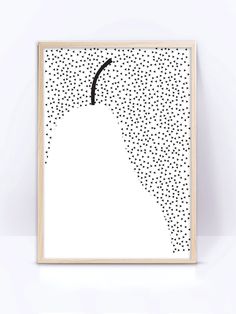 a black and white poster with dots on it, in the shape of a pear