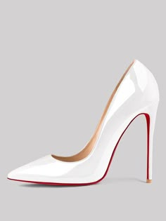 White Red Bottom Heels, White Red Bottoms, White Closed Toe Heels, Off White Heels, White Stiletto Heels, White Heels Wedding, Red Bottom High Heels, White Stilettos, Red Bottom Heels