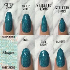 Types Of Nails Shapes, Nails Shapes, Acrylic Nail Shapes, Acrylic Press On Nails, Makijaż Smokey Eye, Blue Nail, Nails Polish, Types Of Nails, Fancy Nails