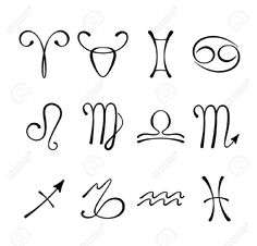 the zodiac signs are drawn in black ink on a white paper with an arrow pointing to them