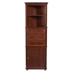 Hampton Harbor 23 in. W x 12 in. D x 67-1/2 in. H Corner Linen Cabinet in Sequoia - Super Arbor Corner Linen Closet, Corner Linen Cabinet, Freestanding Linen Cabinet, Linen Storage Cabinet, Cabinet Slides, Storing Towels, Elegant Bath, Organizing Bathroom Cabinets, Linen Cabinets