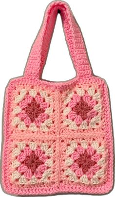 Pink Square Shoulder Bag, Cute Everyday Crochet Rectangular Bag, Granny Square Crochet Tote Bag Gift, Granny Square Crochet Tote Bag For Gift, Cute Pink Square Bag, Cute Crochet Rectangular Shoulder Bag, Cute Handmade Square Crochet Bag, Cute Handmade Square Shoulder Bag, Everyday Pink Rectangular Crochet Bag