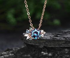 "The necklace is handmade,very high quality! It can be made in white gold,rose gold or yellow gold with 14k or 18k. However for some people who are nickel allergic,I can also make it to 925 sterling silver to make you can wear it. Details: * 6mm Hexagon cut lab Alexandrite,about 1ct. *Side stone: Alexandrites and Diamonds or moissanites. Chain: 16+2 Inches length. Returns & Warranty 30-Day money back guarantee (starting from the day of delivery). \"Made to Order\" purchases qualify for our 30-day money back guarantee. The 30-day money back guarantee gives you time to make sure your purchase is perfect. If you need to  return it for any reason, I'll be happy to offer an exchange or refund. However,please also know for \"Made to Order\" item,there will be handcrafting and shipping fee charge Rose Cut Diamonds Flower Pendant For Anniversary, Unique Rose Cut Diamond Jewelry As A Gift, Unique Flower Pendant Wedding Jewelry, Hexagon Diamond Jewelry For Anniversary, Unique Diamond Accented Jewelry For Gifts, Unique Jewelry With Diamond Accents As Gift, Elegant 14k Gold Hexagon Necklace, Hexagon Jewelry With Diamond Accents For Gifts, Hexagon Jewelry With Diamond Accents As Gift