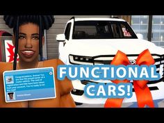 an animated image of a woman holding up a sign that says functional cars in front of a car dealership