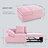 a pink couch and ottoman with measurements for the back end, arm rest and footrests