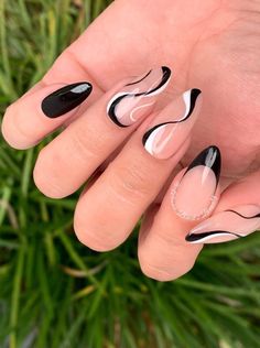 Black And White Nail, Black And White Nail Designs, Hoco Nails, Colorful Nails, Her Nails, Almond Nails Designs, White Nail Designs, Black Nail Designs, White Nail