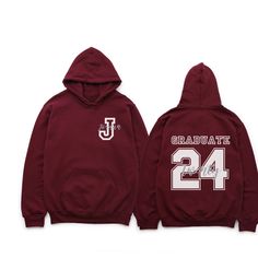 Celebrate your graduate in style with this personalized graduation hoodie! Each hoodie is custom-made with the graduate's name, making it a one-of-a-kind keepsake to cherish for years to come. Whether they're graduating from high school, college, or beyond, this hoodie is the perfect way to show off their achievements. It also makes a great gift for the proud family and friends looking to commemorate this special milestone. Stay warm and fashionable while celebrating with this unique graduation Grad Hoodies Design Ideas, College Hoodie Design, Graduation Sweatshirts Ideas, College Hoodie With School Spirit Letter Print, College Hoodie With Letter Print And School Spirit Style, College Varsity Hoodie With Letter Print, Varsity Letter Print Hoodie For College, School Varsity Hooded Sweatshirt, Varsity Style Letter Print Hoodie For College