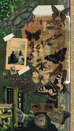 an altered collage with butterflies, books and pictures on the cover is featured in this image