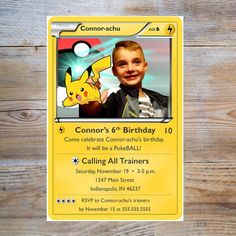 a pokemon birthday card with a pikachu image on the front and back side