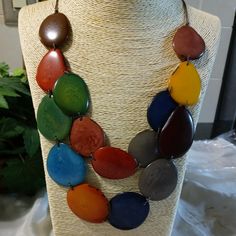 Multi Color Set Of An Organic Vegan Tagua Nut Necklace Handcrafted In Ecuador By A Master Artisan. Heart Pendant Necklace Silver, Purple Pendant Necklace, Black Pendant Necklace, Layered Beaded Necklaces, Cat Pendant Necklace, Tagua Jewelry, Tagua Nuts, Iridescent Crystal, Turquoise Bead Necklaces