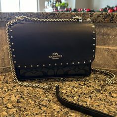 This Purse Is Sleek!!! Leather With Silver Studs Silver Chain Smooth Suede Inside 3 Pockets And 1 Additional Zippered Pocket 8.5in X 6in X 3.5in Bags Coach, Coach Crossbody, Silver Studs, Coach Bags, Crossbody Bags, Silver Chain, Bag Lady, Purse, Sleek