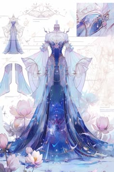 a blue dress with wings and flowers on it