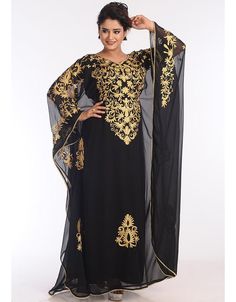 Chic Black Georgette Hand Zari Embroidery Farasha Farasha, Golden, Georgette, Handmade, Black, Black, Kaftans, XS, S, M, L, XL, 2XL, 3XL, 4XL, 5XL, 6XL, 7XL – Arabic attire Arabian Dress, Zari Embroidery, Net Lehenga, Moroccan Caftan, Zari Work, Hip Dress, Embroidery Work, Waist Dress, Ethnic Fashion