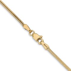 Product Weight Weighs approximately 8.28 grams. Product Dimensions Length of item : 16 in Width of item : 1.6 mm Features - Solid - Polished - 14k Yellow gold - Lobster - Special lengths avail. Product Specifications - Material : Primary - Purity : 14K - Finish : Polished - Length of Item : 16 in - Chain Length : 16 in - Chain Type : Snake - Chain Width : 1.6 mm - Clasp /Connector : Lobster - Feature : Solid - Manufacturing Process : Die Struck - Material : Primary : Gold - Width of Item : 1.6 mm - Product Type : Jewelry - Jewelry Type : Chains - Sold By Unit : Each - Necklace Type : Chains - Gender : Women's - Profile Type : Round - Material : Primary - Color : Yellow - Manufacturing Process 2 : Extruded Yellow Pearl Earrings, Brown Pearl Earrings, Nautical Earrings, Tiger Eye Earrings, Yellow Pearl, Seahorse Pendant, Bone Pendant, Snake Chain Necklace, Pearl And Diamond Earrings