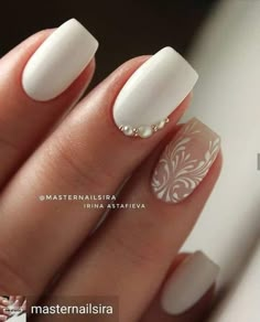 Elegant Bridal Nails Designs, Elegant Wedding Nails For Bride Short, Ivory Wedding Nails, Bridal Toe Nails, Elegant Wedding Nails For Bride, White Nail Ideas, Wedding Day Nails, Bridal Nails Designs, Engagement Nails