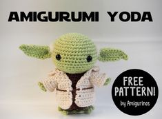 a crocheted yoda amigurum is shown in front of a white background