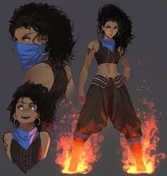 an image of a woman with fire coming out of her pants and wearing a mask