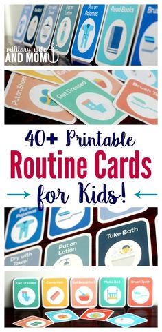 the words, 40 printable routine cards for kids