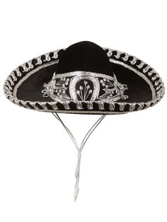 rainkids_unisex_blacksilver_sombreo_sbr01_3.jpg?0 Black Wide Brim Hat For Cinco De Mayo, Adjustable Western Hat For Cinco De Mayo, Pink Paw Patrol, Sombrero Hat, Black Metallic, The Rain, Black Silver, Metallic Silver, Black Color