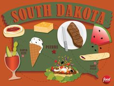 an illustrated map of south dakota with different foods