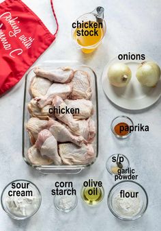 ingredients for chicken stew laid out on a table