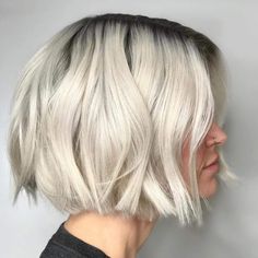 Blonde Angled Bob, Silver Bob, Platinum Bob, Medium Bob Haircut, Balayage Bob, Black Roots, Medium Bob, Medium Bob Hairstyles, Choppy Bob Hairstyles