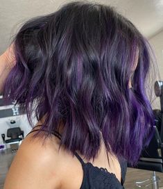 Colorful Professional Hair, Hair Tinsel Placement, Purple Brown Hair, Purple Hair Highlights, Purple Balayage, Light Purple Hair, Dark Purple Hair, Violet Hair, Purple Highlights