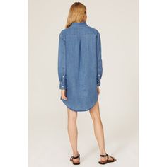 Blue denim (80% Cotton, 20% Polyester). Shirt Dress. Collared neckline. Long sleeves. 35.5" from shoulder to hemline. Imported. Chambray Shirt Dress For Summer, Denim Blue Chambray Dress, Chic Collared Denim Dress For Daywear, Chic Cotton Dresses With Shirttail Hem, Collared Chambray Denim Dress In Medium Wash, Chambray Long Sleeve Denim Dress, Long Sleeve Chambray Denim Dress In Medium Wash, Denim Blue Collared Cotton Shirt Dress, Collared Denim Blue Cotton Shirt Dress