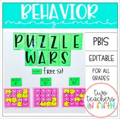 a poster with the words puzzle wars on it and two numbers in pink, yellow and green