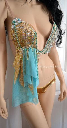 http://lamourleallure.storenvy.com/products/16440096-gold-turquoise-plunge-mermaid-bra-top-costume-cosplay-dance-costume-rave-bra Mermaid Bra Top, Outfits Bikinis, Rave Bras, Gold Treasure, Costume Bra, Mermaid Bra, Rave Bra, Rave Wear, Dance Costume