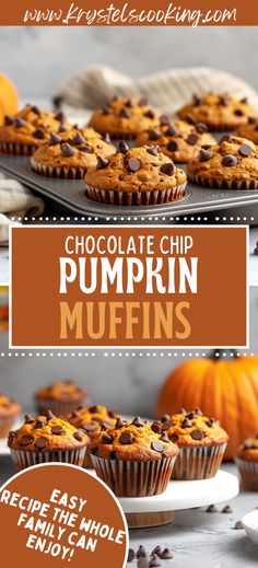 chocolate chip pumpkin muffins with text overlay